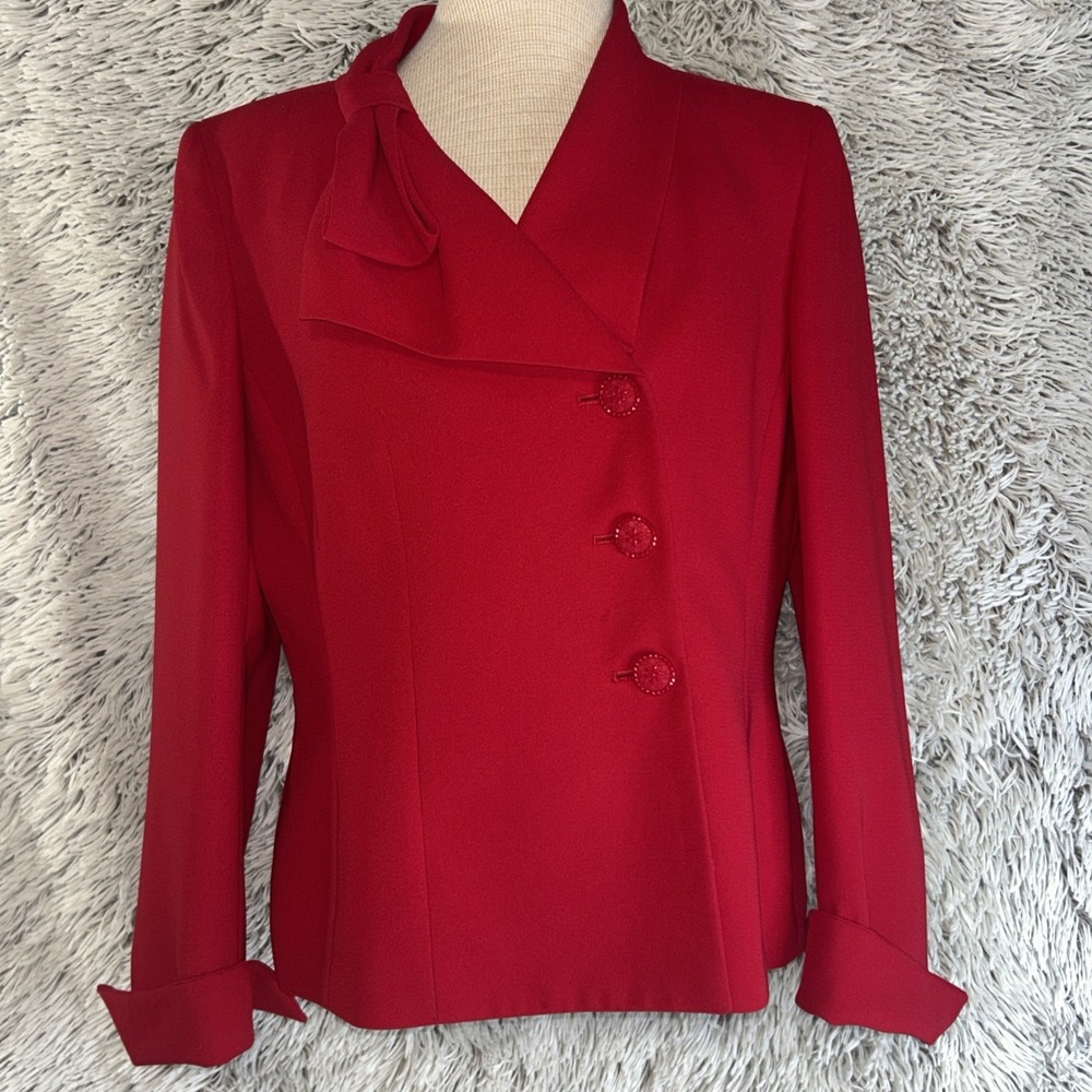 LeSuit Red Suit Top Blazer Bow Buttons Preppy Academia Business Casual Size 6